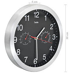 vidaXL Horloge murale à quartz Hygromètre et thermomètre 30 cm Noir pas cher