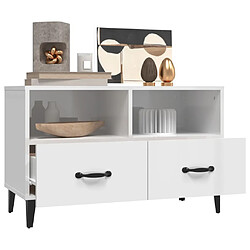 Maison Chic Meuble TV scandinave - Banc TV pour salon Blanc brillant 80x36x50 cm Bois d'ingénierie -MN42503 pas cher