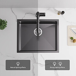 Acheter Auralum MAX 2 en1 Évier de Cuisine 1 Bac 55*44*19CM, à Encastrer/Fleur/ Sous-Plan, Noir+Robinet Cuisine,Orientable 360°,Eau Chaude/Froide,Noir