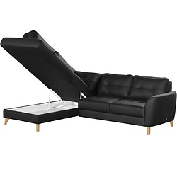 VENESETTI Canapé d'angle convertible en cuir italien de luxe 5 places NORIA avec coffre, noir, angle gauche pas cher