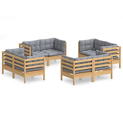 Maison Chic Salon de jardin 8 pcs + coussins - Mobilier/Meubles de jardin - Table et chaises d'extérieur gris Bois de pin -MN73823