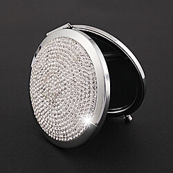 Wewoo Mini miroir de maquillage rond portable pliant double face en métal incrusté de diamants blanc