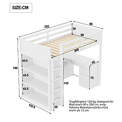 Acheter KOMHTOM Blanc enfant 90 x 200 cm lit superposé en bois avec casier et table d'ordinateur