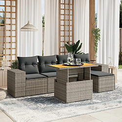 vidaXL Salon de jardin 6 pcs avec coussins gris résine tressée