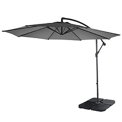 Decoshop26 Parasol déporté protection solaire Ø 3m inclinable polyester/acier 11kg gris avec support 04_0000944