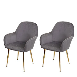 Decoshop26 Lot de 2 chaises de salle à manger design rétro assise en velours gris pieds métal dorés 04_0007352