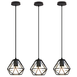 Stoex 3x Lustre Suspension Cage Diamant en Métal Fer Luminaire E27 Edison Corde Ajusta