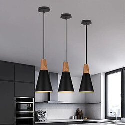 Stoex 3X Suspension Luminaire Moderne Noire, Abat-Jour en Métal Et Bois, Suspension Lustre Nordique Rétro, Ampoule Non Incluse