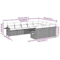 Acheter vidaXL Salon de jardin 10 pcs avec coussins noir résine tressée