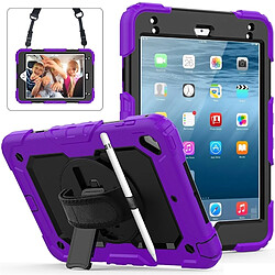 Wewoo Coque Renforcée Gel de silice coloré antichoc + Etui de protection pour iPad Mini 2019 / Mini 4 avec support et bandoulière et dragonne et fente stylo Violet