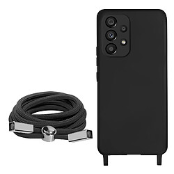 Avizar Coque Cordon Samsung Galaxy A53 5G Semi-rigide Lanière Tour du Cou 80cm Noir