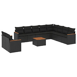 Maison Chic Salon de jardin 11 pcs avec coussins, Ensemble Tables et chaises d'extérieur noir résine tressée -GKD192794