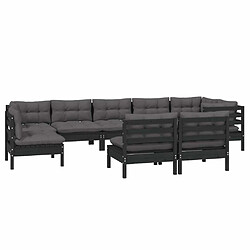 Avis Maison Chic Salon de jardin 9 pcs + coussins - Mobilier/Meubles de jardin - Table et chaises d'extérieur Noir Bois de pin massif -MN18296