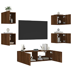 Maison Chic Lot de 5 Meuble TV muraux, Banc TV avec lumières LED pour salon, Meuble de rangement chêne marron -GKD47955