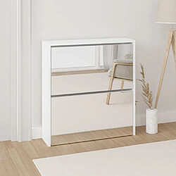 vidaXL Armoire à chaussures miroir 2 niveaux Blanc brillant 63x17x67cm