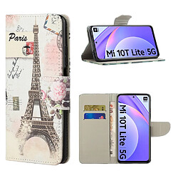 Etui en PU texture croisée à motifs avec support tour Eiffel pour votre Xiaomi Mi 10T Lite 5G