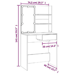 vidaXL Ensemble de coiffeuse avec LED Chêne fumé Bois d'ingénierie pas cher