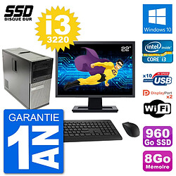 PC Tour Dell 7010 Ecran 22" Intel Core i3-3220 RAM 8Go SSD 960Go Windows 10 Wifi - Occasion