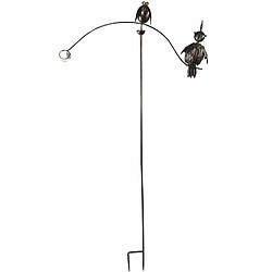 L'Héritier Du Temps Tuteur Tige pour Plantes Motifs Duo d'Oiseaux ou Mobile de Jardin Rotatif à Planter en Fer Patiné Marron 72x72x144cm