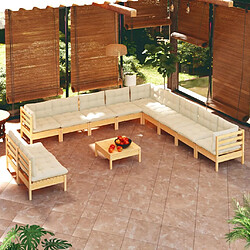 Maison Chic Salon de jardin 12pcs + coussins - Mobilier/Meubles de jardin - Table et chaises d'extérieur crème Bois de pin massif -MN32258