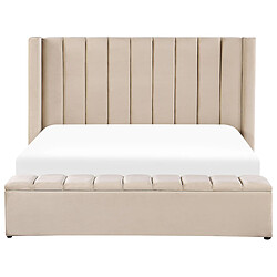 Acheter Beliani Lit double en velours beige avec banc coffre 180 x 200 cm NOYERS