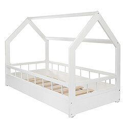 Velinda Lit maison cabane 160x80cm+barreaux blanc