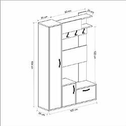 EPIKASA Meuble d'Entrée Seina, Blanc, Panneau d'Aggloméré Mélaminé, 125x35x184 cm pas cher