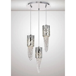 Luminaire Center Suspension Camden 3 Ampoules G9 rond chrome poli/verre Mosaique/cristal