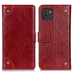 Etui en PU texture nappa, avec bouton en laiton rouge pour votre Samsung Galaxy A03 (EU Version) (166.5x75.98x9.14mm)