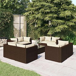 Maison Chic Salon de jardin 9 pcs + coussins - Mobilier/Meubles de jardin - Table et chaises d'extérieur Résine tressée Marron -MN95314