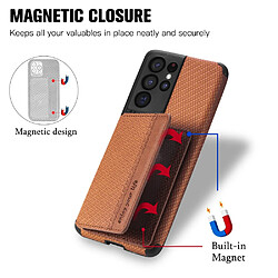 Coque en TPU + PU texture en fibre de carbone avec béquille et porte-carte marron pour votre Samsung Galaxy S20 Ultra