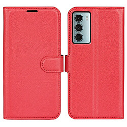 Etui en PU texture litchi, fermeture aimantée avec support rouge pour votre Motorola Moto G200 5G