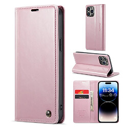 Etui en PU CASEME anti-chute, texture cireuse rétro, fermeture magnétique avec support pour votre iPhone 14 Pro - rose