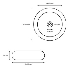 Ecd Germany Lavabo forme ronde Ø 400x350 mm, blanc, céramique - incl. set d'évacuation pour sans trop-plein