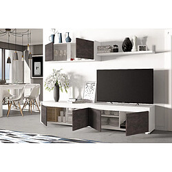 Acheter Alter Meuble TV de salon avec quatre portes, avec élément mural et étagère, marron foncé et blanc brillant, dimensions du meuble TV 200 x 43 x 41 cm Élément mural 105 x 35 x 29 cm Etagère 95 x 3 x 21 cm