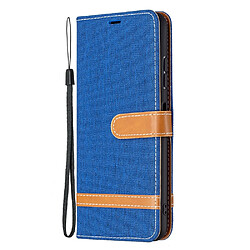 Etui en PU Tissu de jeans de couleurs assorties avec dragonne bleu pour votre Samsung Galaxy A22 5G (EU Version)