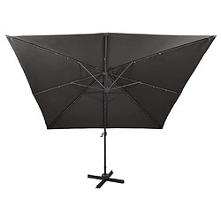 Helloshop26 Parasol meuble de jardin déporté avec mât et lumières led 300 cm anthracite 02_0008517 pas cher