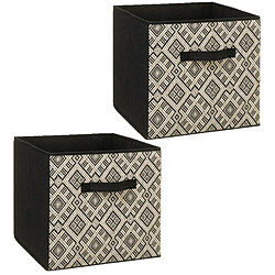 Toilinux Lot de 2 Boites de rangement pliable Ethnique - 31 x 31 - Noir et blanc