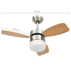 vidaXL Ventilateur de plafond lampe et télécommande 76 cm Marron clair pas cher