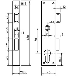 Serrure 1 point coffre 11/40 Droite avec gâche - METALUX - F111401010