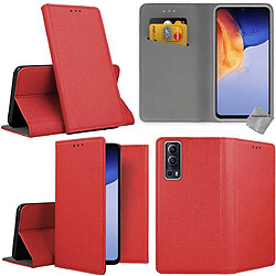 Acheter Htdmobiles Housse etui portefeuille avec coque intérieure en silicone pour Vivo Y72 5G / Y52 5G + verre trempe - ROUGE MAGNET