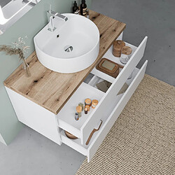 Kiamami Valentina MEUBLE DE SALLE DE BAIN BLANC BRILLANT 100CM LAVABO À POSER ET MIROIR À LED | ELBA