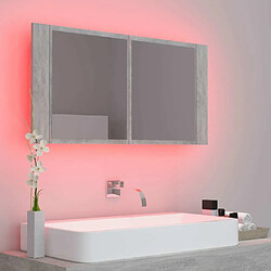 Maison Chic Armoire de salle de bain,Meuble de rangement,Meuble haut à miroir LED Gris béton Acrylique -GKD140950 pas cher