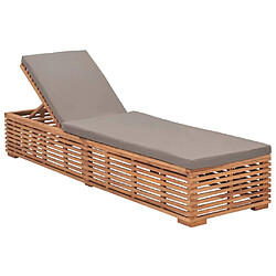 vidaXL Chaise longue avec coussin gris foncé Bois de teck solide