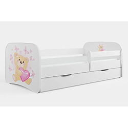 Lit Babydreams, nounours blanc papillons avec un tiroir matelas 140/70