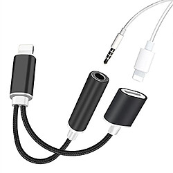 Cable Double Adaptateur port Lightning avec prise Jack 3.5 mm pour téléphone smartphone Couleur Noir -Visiodirect -