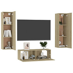 Avis Maison Chic Ensemble de meubles TV 3 pcs | Banc TV Moderne pour salon | Meuble de Rangement - Chêne sonoma Aggloméré -MN33995