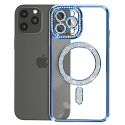 Avizar Coque Diamant pour iPhone 12 Pro Max Protection MagSafe Contour Strass Bleu Clair