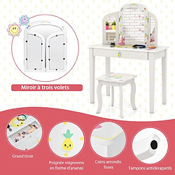 Helloshop26 2 en 1 coiffeuse enfants tabouret miroir à 3 volets amovible table de maquillage tiroir dispositif anti-basculement blanc 20_0007534