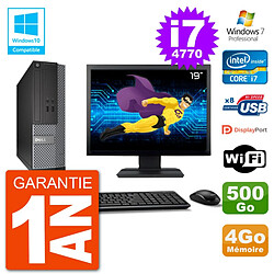 PC Dell 3020 SFF Ecran 19" Intel i7-4770 RAM 4Go Disque 500Go Graveur DVD Wifi W7 - Occasion